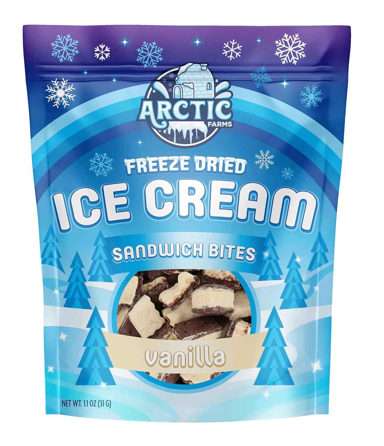 Arctic Farms Freeze Dried Ice Cream Bites - Heat-Stable Camp Snack That Won't Melt in Your Pack, 1.1oz Vanilla