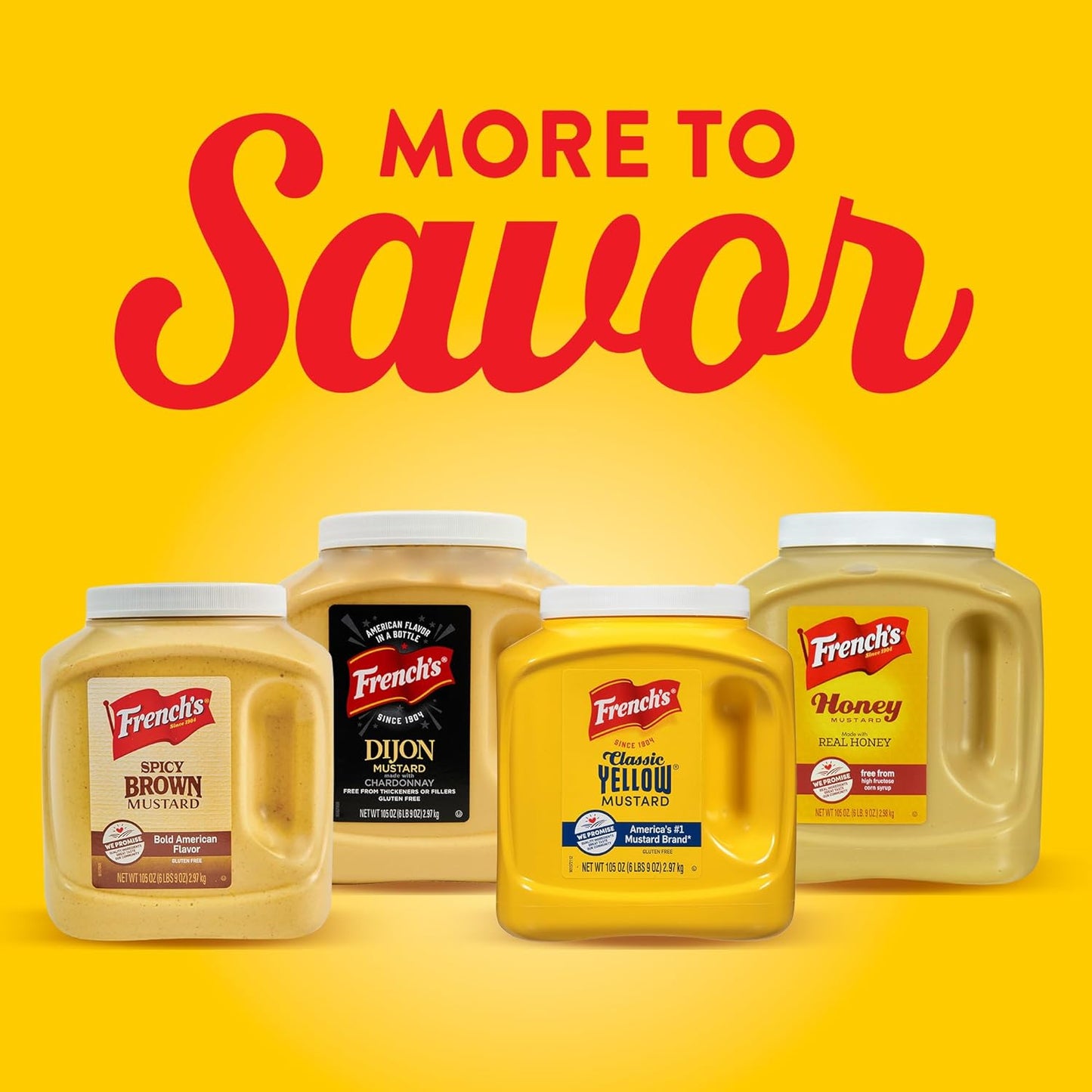 French's Classic Yellow Mustard, 105 oz – Allergen-Free Family Mustard for School Lunches and Allergy-Safe Home Cooking