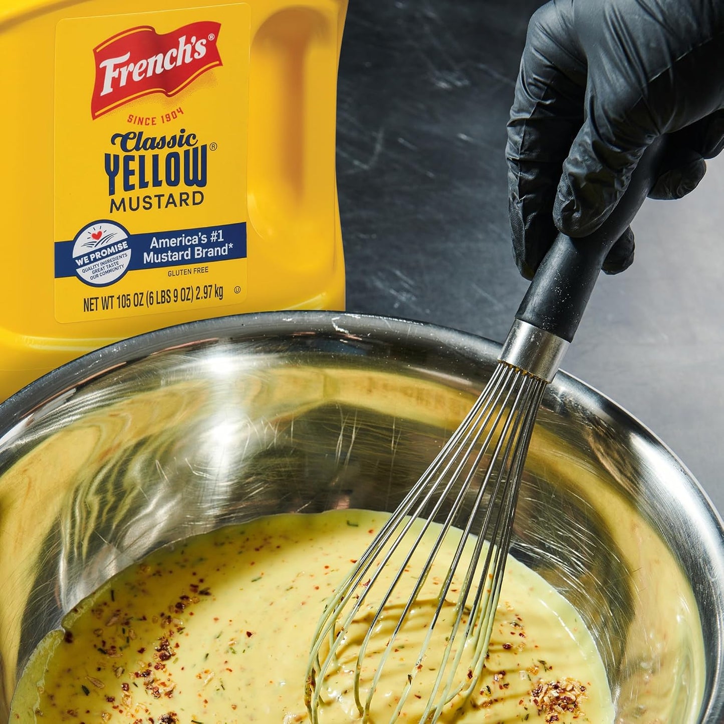 French's Classic Yellow Mustard, 105 oz – Allergen-Free Family Mustard for School Lunches and Allergy-Safe Home Cooking