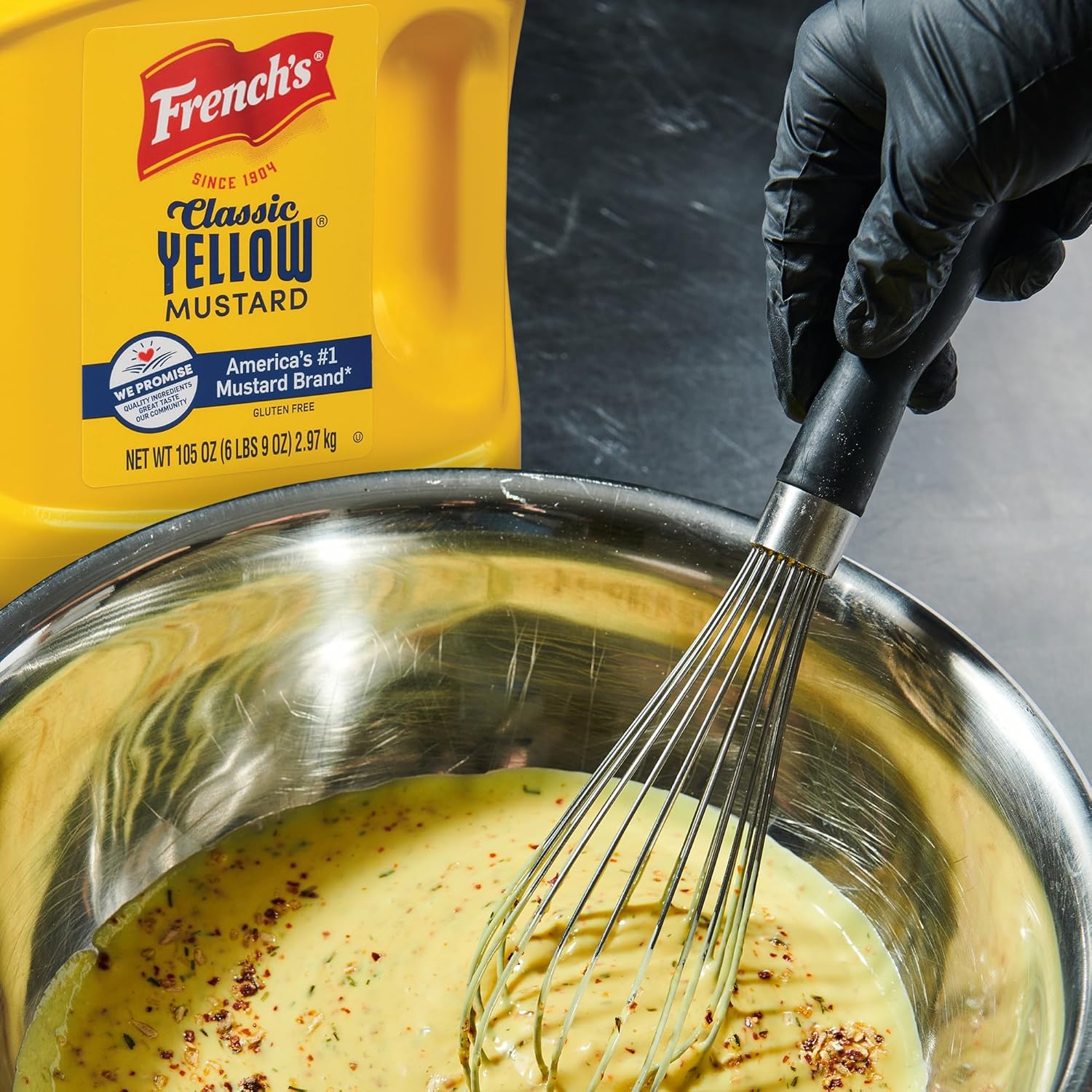 French's Classic Yellow Mustard, 105 oz – Allergen-Free Family Mustard for School Lunches and Allergy-Safe Home Cooking