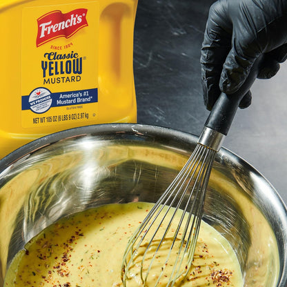 French's Classic Yellow Mustard, 105 oz – Allergen-Free Family Mustard for School Lunches and Allergy-Safe Home Cooking