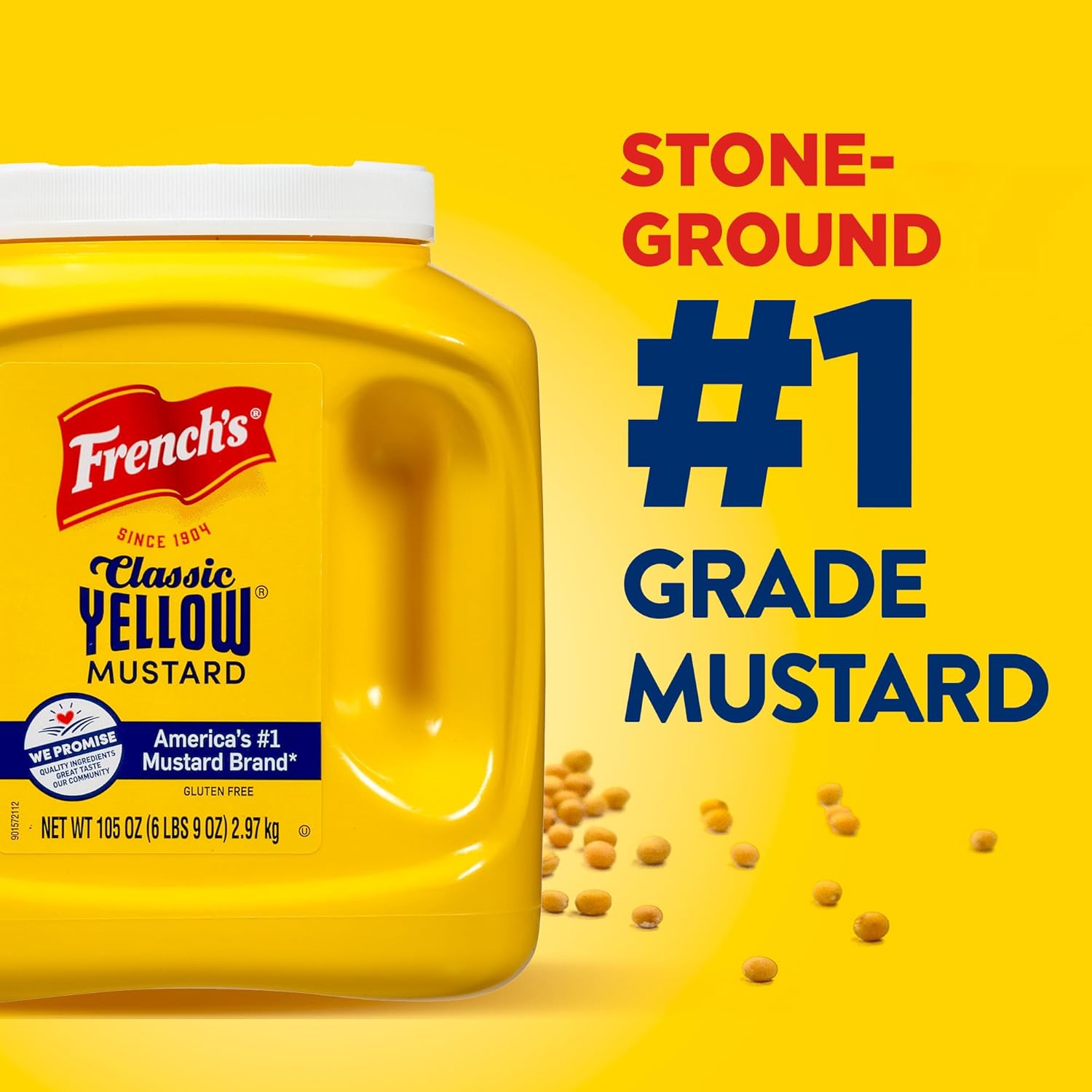 French's Classic Yellow Mustard, 105 oz – Allergen-Free Family Mustard for School Lunches and Allergy-Safe Home Cooking