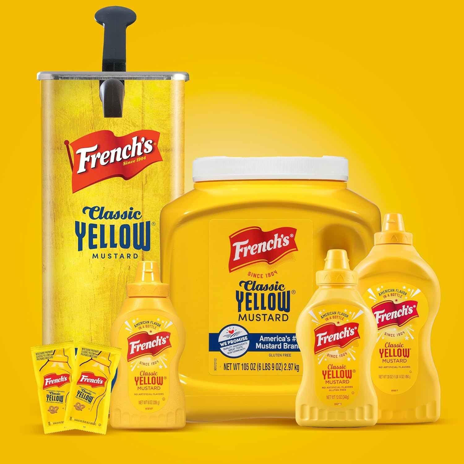 French's Classic Yellow Mustard, 105 oz – Allergen-Free Family Mustard for School Lunches and Allergy-Safe Home Cooking