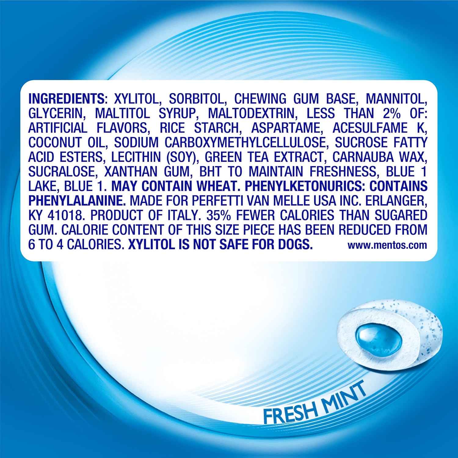 Mentos Pure Fresh Sugar-Free Chewing Gum with Xylitol, Fresh Mint, 120 Piece Bulk Resealable Bag for Stocking Stuffer and Holiday Gift