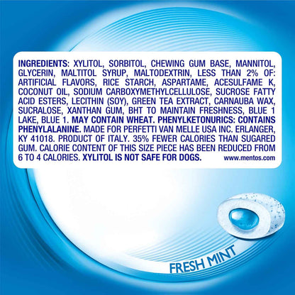 Mentos Pure Fresh Sugar-Free Chewing Gum with Xylitol, Fresh Mint, 120 Piece Bulk Resealable Bag for Open-Office Shared Pantry Stocking
