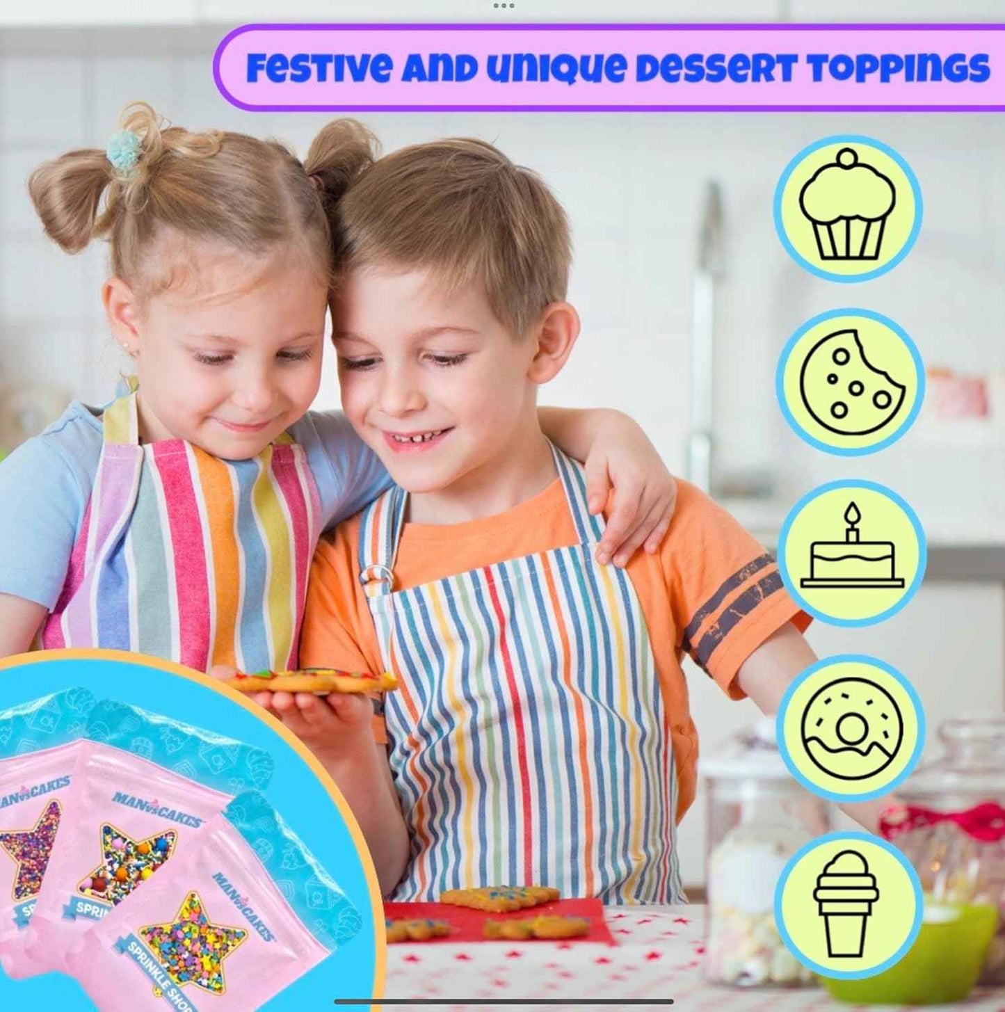 Manvscakes Winter Sprinkle Mix – Showpiece Dessert Topping for Holiday Tablescapes, Pink Purple Blue Snowflake Sprinkles
