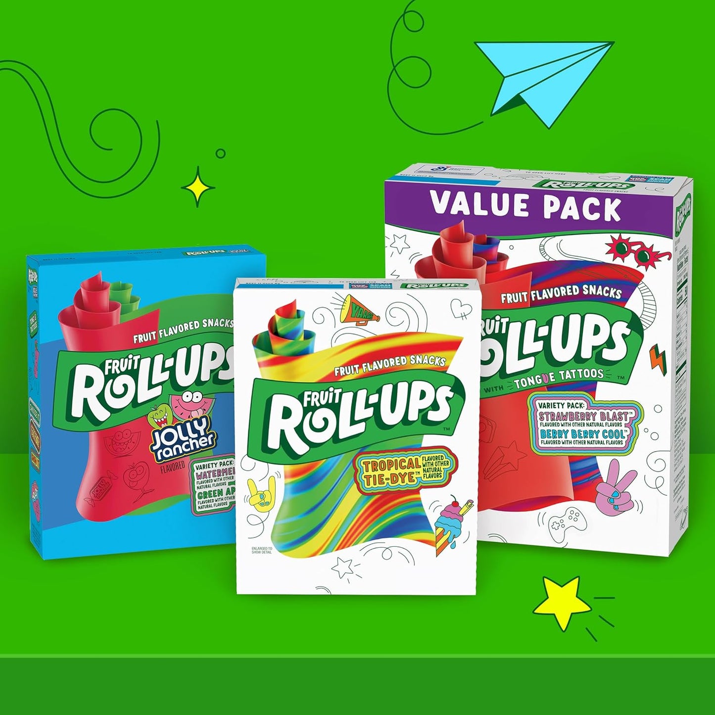 Fruit Roll-Ups Tropical Tie-Dye Snacks – Gluten-Free Lunchbox Treats for Kids' School Lunches