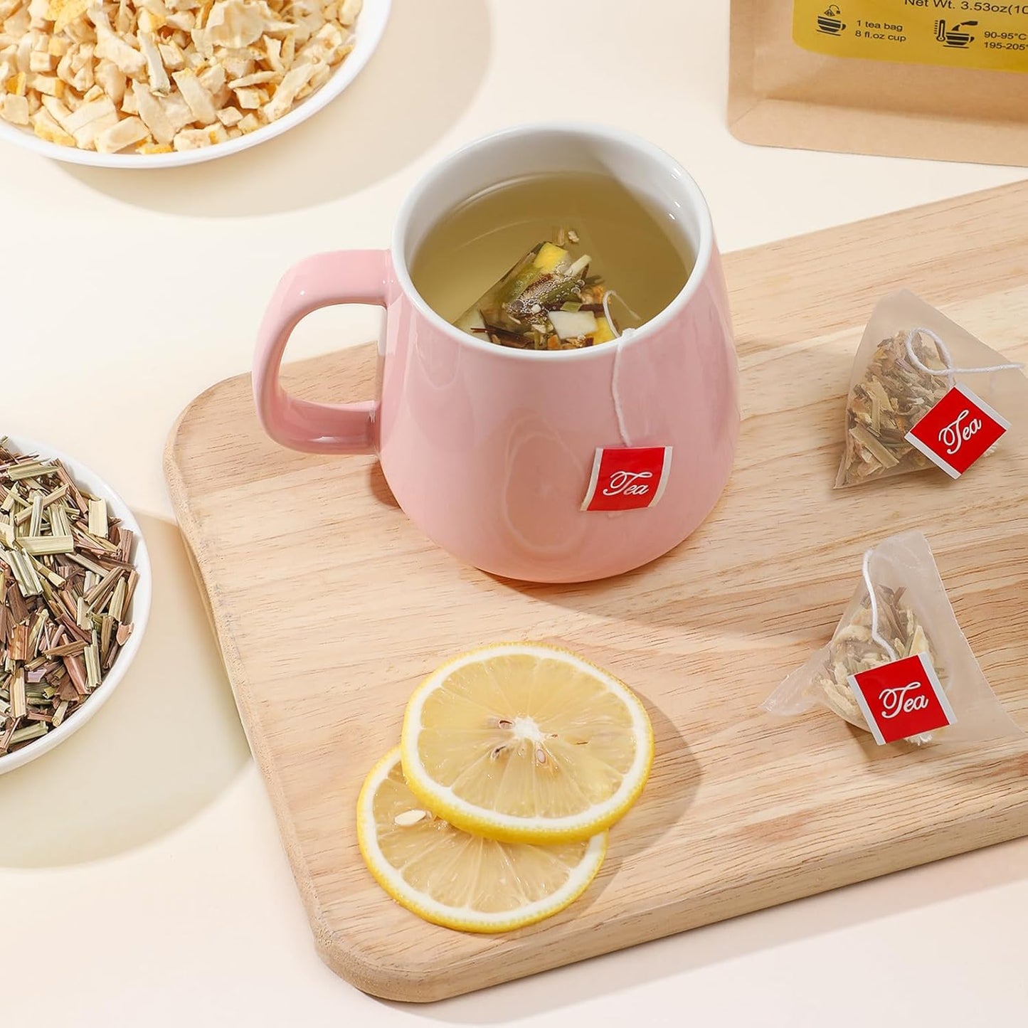 FullChea Lemon Ginger Tea Bags – Caffeine-Free Herbal Digestion Support for Evening Wind-Down Rituals
