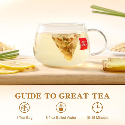 FullChea Lemon Ginger Tea Bags – Caffeine-Free Herbal Digestion Support for Evening Wind-Down Rituals