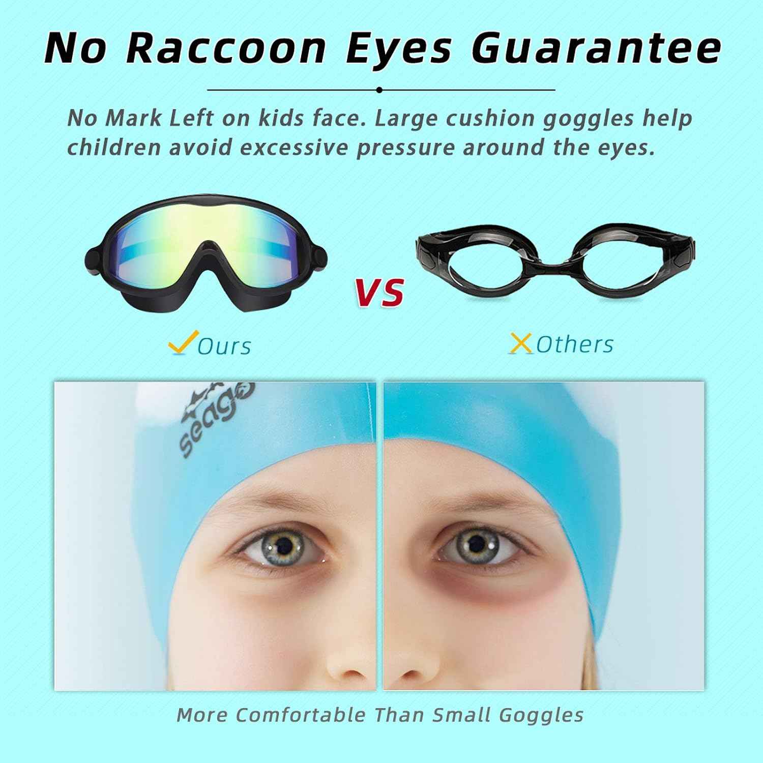Seago Swim Goggles 2 Pack – UV400 Anti-Fog Kids Swimming Goggles with Wide View Lenses, Eye Protection for Pool and Beach