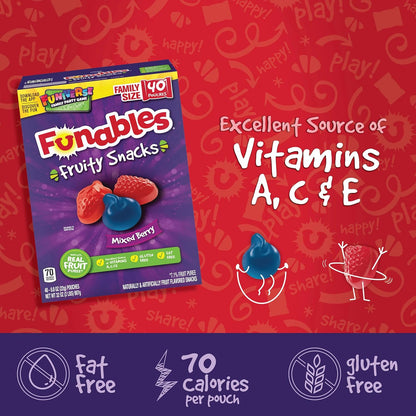 Funables Fruity Snacks, Mixed Berry Lunchbox Snack for Kids School Meals