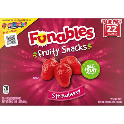 Funables Strawberry Gummy Snacks for Kids Lunchboxes, 22 Individually Wrapped 0.8 oz Pouches