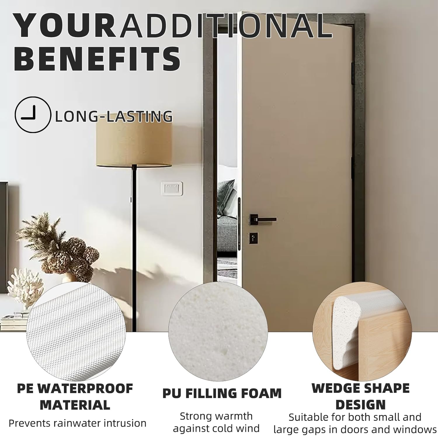 Furinno Wedge Weather Stripping – RV Door Weatherproofing for Road Trips, Self-Adhesive Foam Seal
