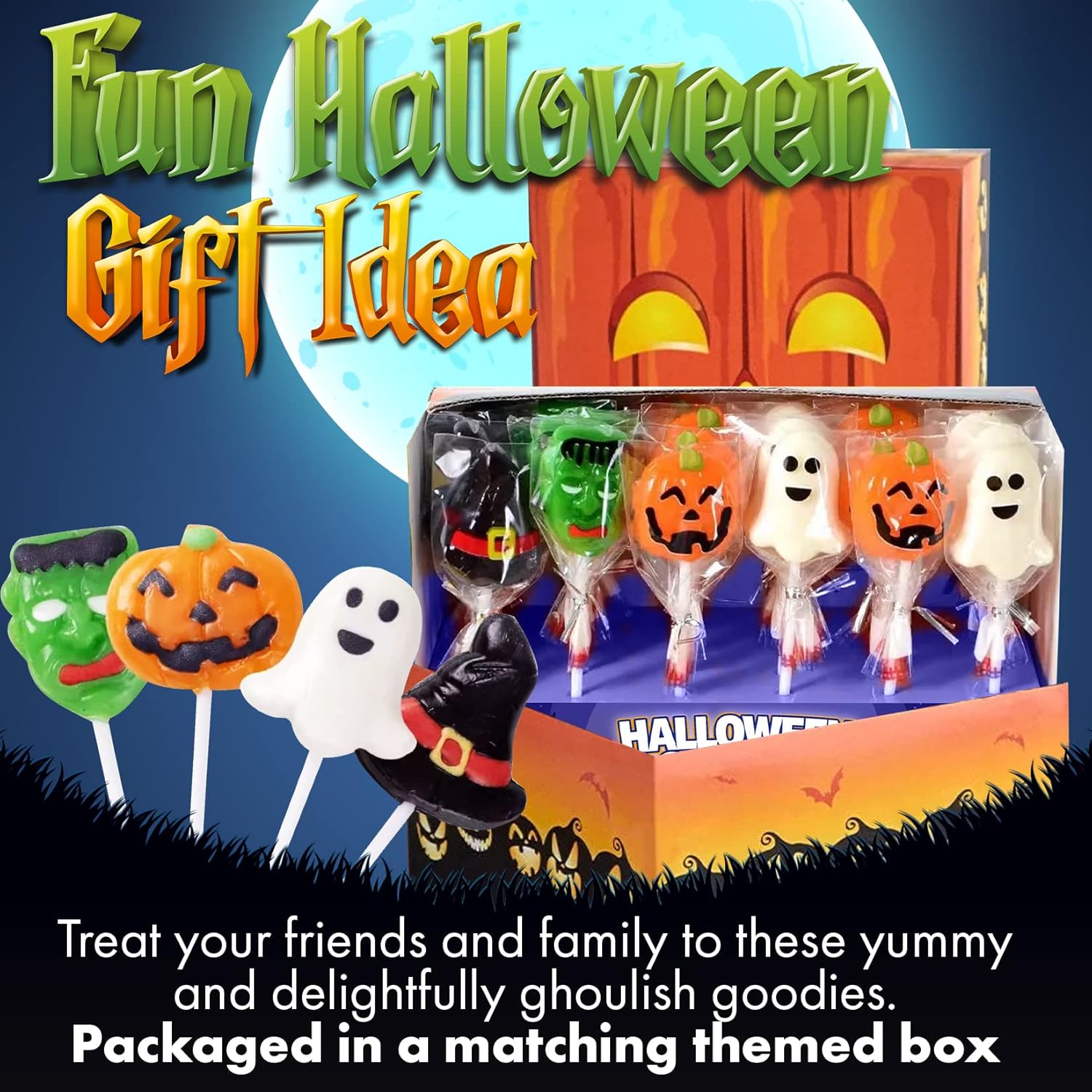 Fusion Select Halloween Lollipops – Kids Trick or Treat Candy for Classroom Parties, Individually Wrapped Variety Pack