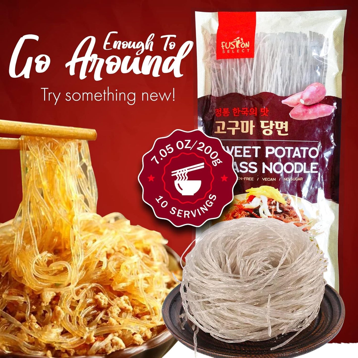 Fusion Select Sweet Potato Glass Noodles – Two-Ingredient Pantry Essential for Clutter-Free Kitchens, Stir-Fry