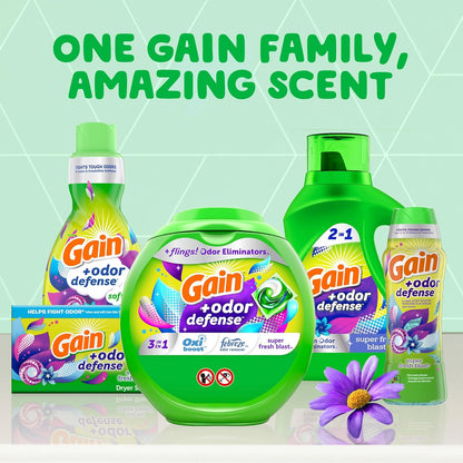 Gain Odor Defense Liquid Laundry Detergent Super Fresh Blast Scent 194 fl oz 134 Loads, Wellness Laundry Soap for Bath Time and Wind Down Routines