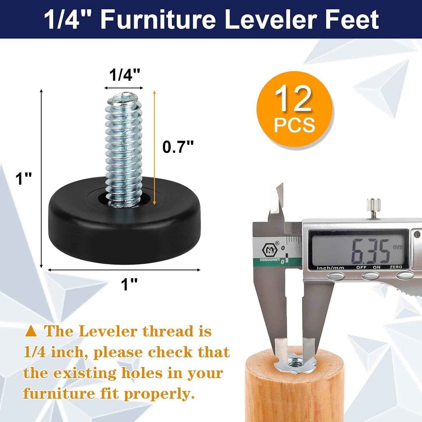 IronFix Furniture Levelers – Clean Design Threaded Feet for Uncluttered Living Spaces, Black Minimalist Glide 12 Pack