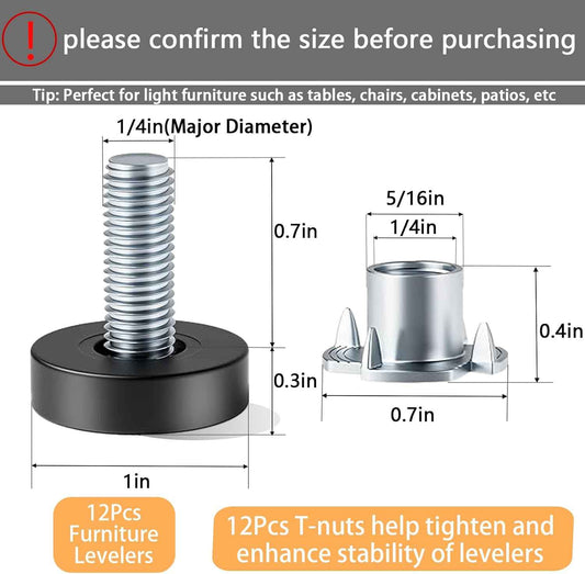Skywin Adjustable Furniture Levelers – Patio & Deck Table Stabilizer, Weather-Resistant 12-Pack