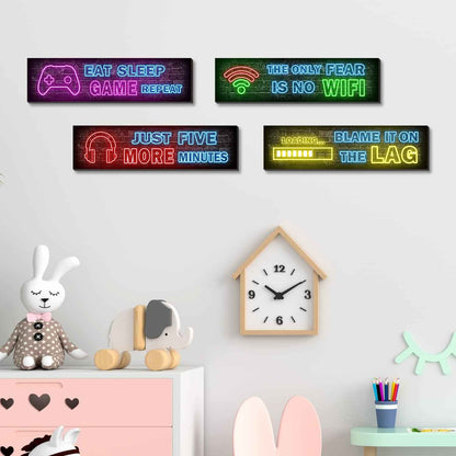 4 Pcs Printed Neon Gaming Posters – Cool Christmas and Housewarming Gift for Gamers, Game Room Wood Signs