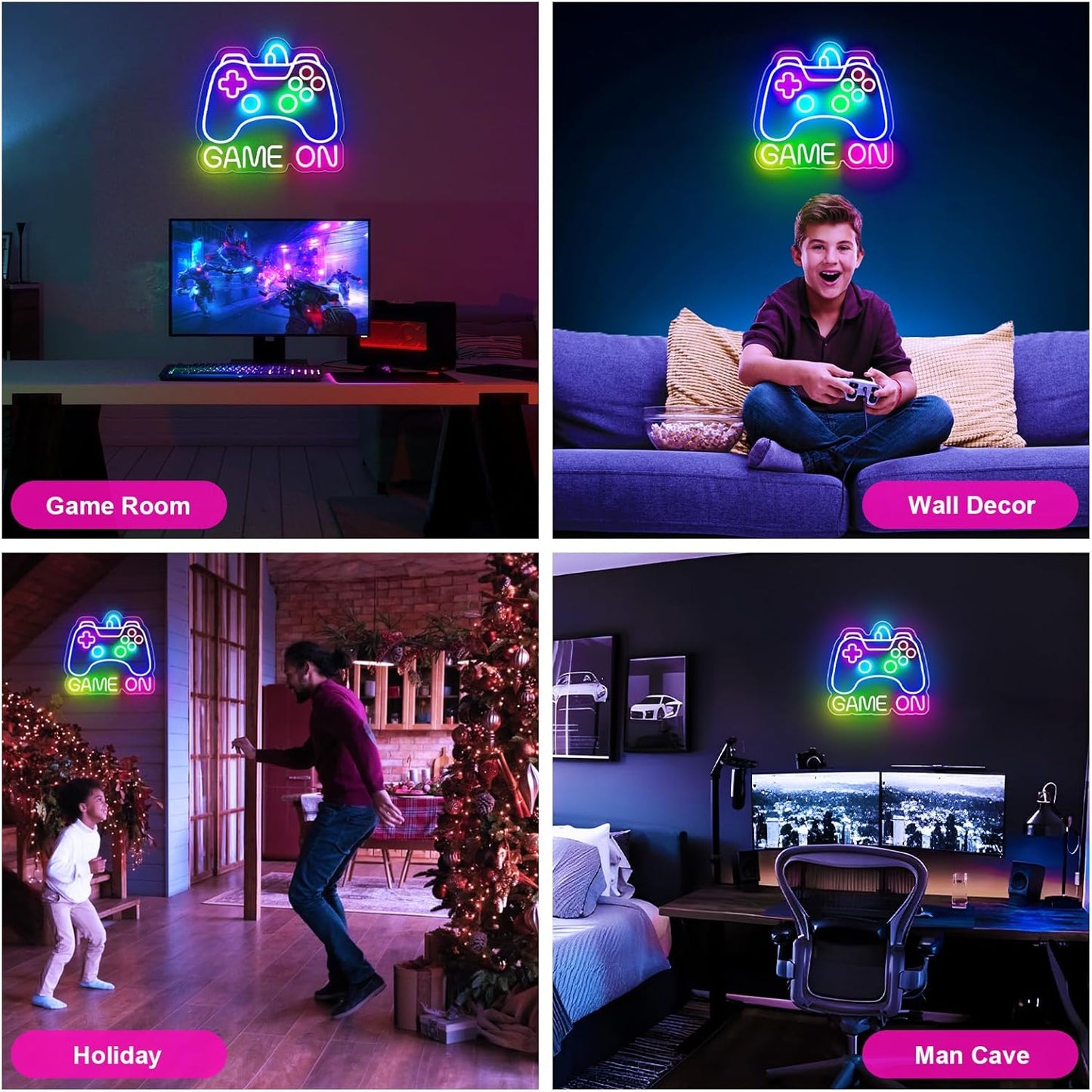 Gamer Neon Sign, USB Powered Gamepad Light - Cool Birthday Gift for Teen Boys, Dimmable Gaming Room Wall Decor for Gamer Kids