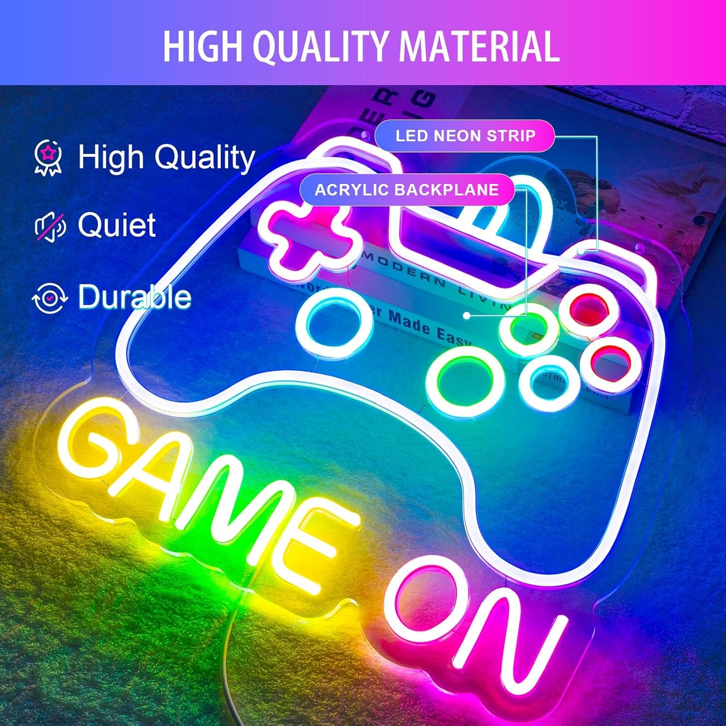 Gamer Neon Sign, USB Powered Gamepad Light - Cool Birthday Gift for Teen Boys, Dimmable Gaming Room Wall Decor for Gamer Kids