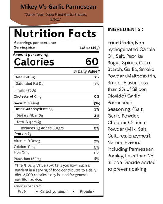 Mikey V's Gator Toes Garlic Parmesan Snacks – Mindful Movie Night Snack for Relaxing Evenings, 3.9oz