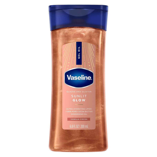 Vaseline Glazed and Glisten Shimmer Gel Oil – Calming Bath Time Body Moisturizer for a Spa-Like Wind-Down Routine