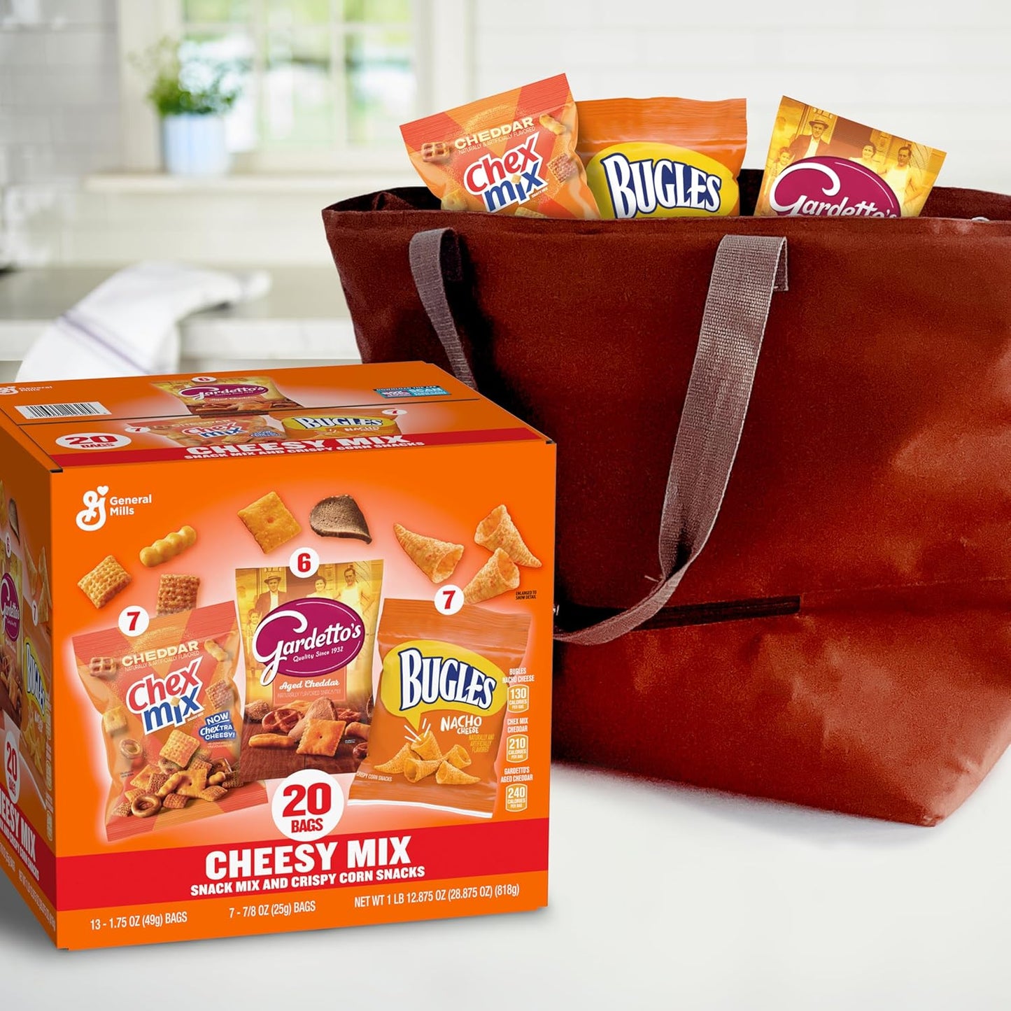 General Mills Cheesy Snack Variety Pack – Backyard Patio Party Snack Station, Cheddar Chex Mix, Nacho Bugles & Gardetto's Single-Serve