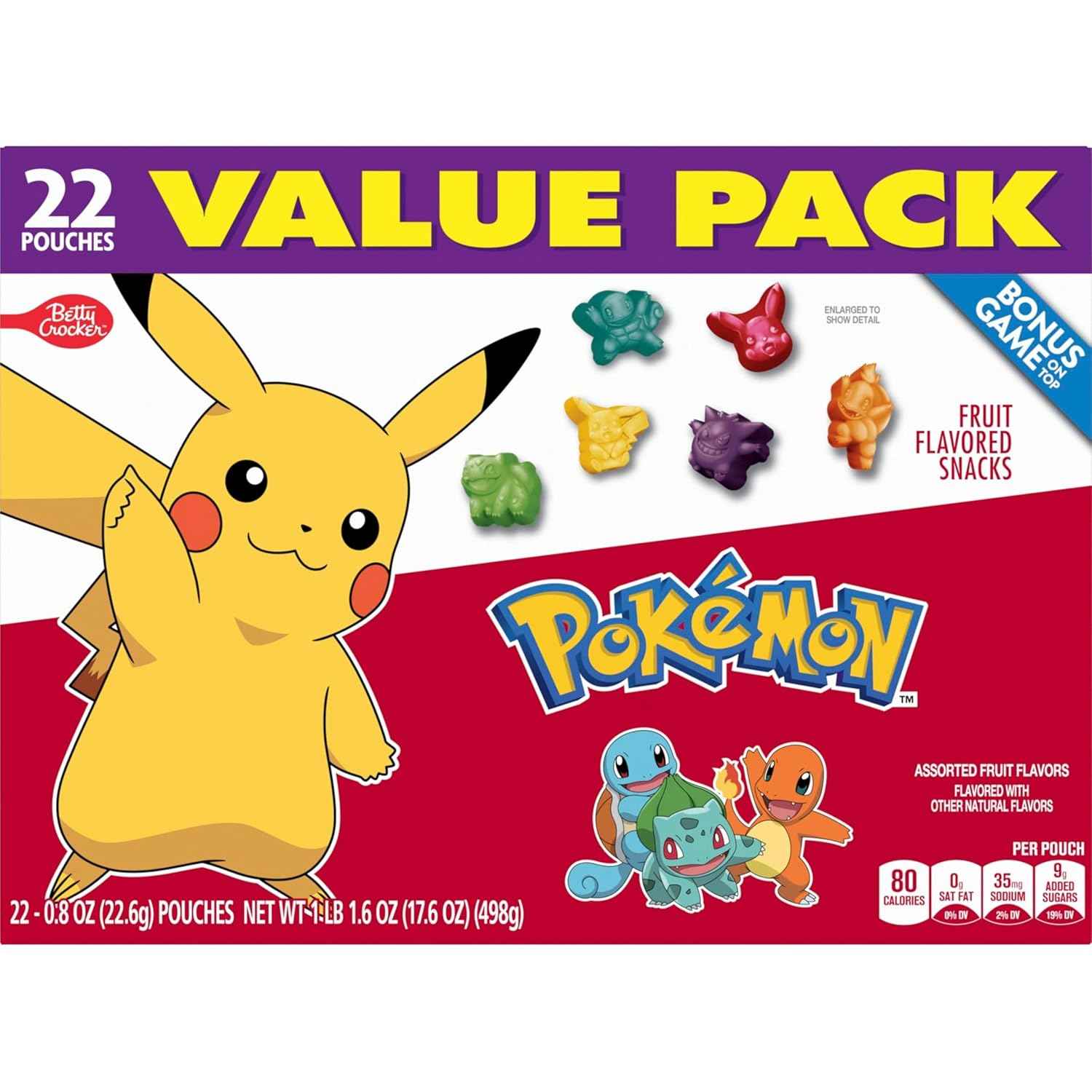 Pokemon Fruit Flavored Snacks, Individually Wrapped Kids Snacks for Lunchboxes and After School, Gluten Free Pantry Pack, 17.6 oz, 22 Pouches