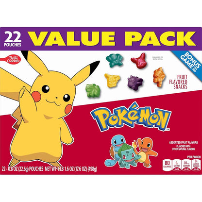 Pokemon Fruit Flavored Snacks, Individually Wrapped Kids Snacks for Lunchboxes and After School, Gluten Free Pantry Pack, 17.6 oz, 22 Pouches