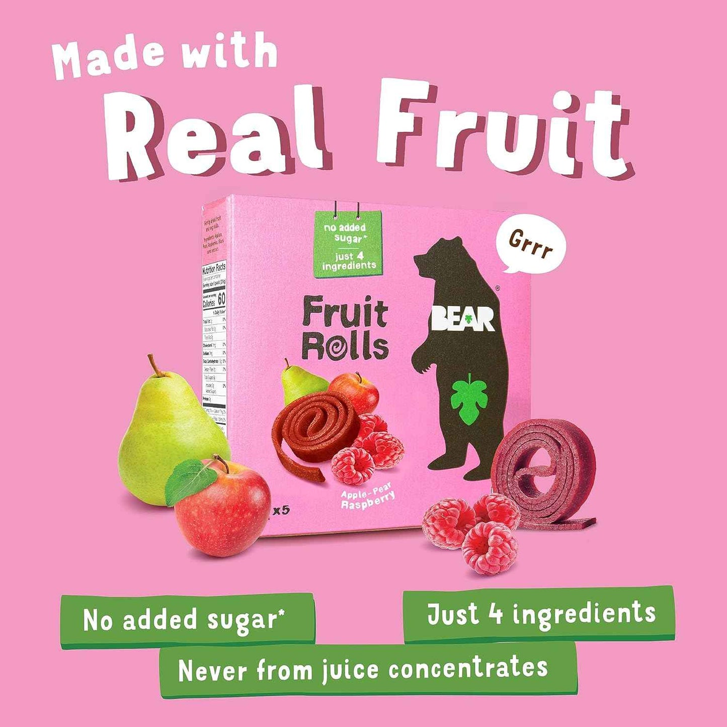 Bear Yoyo Fruit Rolls Raspberry – Kids Lunchbox Friendly Snack with Collectible Animal Card