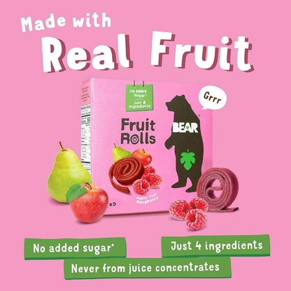 Bear Yoyo Fruit Rolls Raspberry – Kids Lunchbox Friendly Snack with Collectible Animal Card