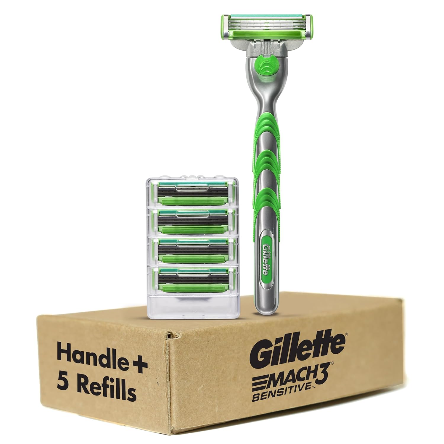 Gillette Mach3 Sensitive Razor – Thoughtful Birthday Gift for Dad with Sensitive Skin, 1 Handle and 5 Blade Refills