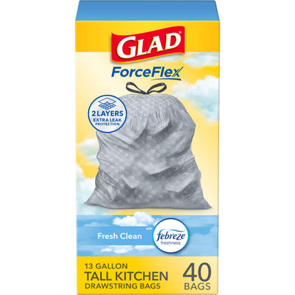 Glad Tall Kitchen Trash Bags 13 Gallon – Family-Safe Drawstring Liners for Nursery and Playroom Cleanup, Febreze 80 Count