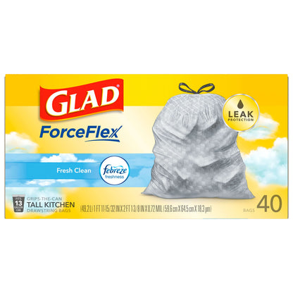 Glad Tall Kitchen Trash Bags 13 Gallon – Family-Safe Drawstring Liners for Nursery and Playroom Cleanup, Febreze 80 Count