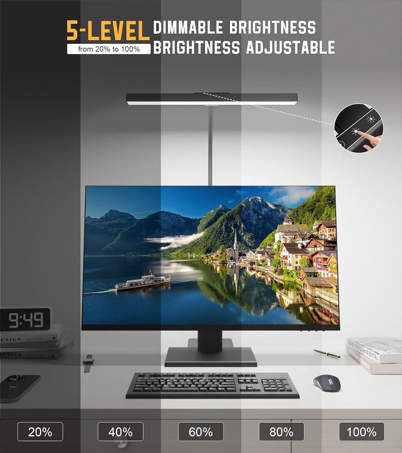 GlowStar Matte Aluminum LED Desk Lamp for Modern Home Office, Sleek Black Architect Light Bar for Stylish Workspace Decor