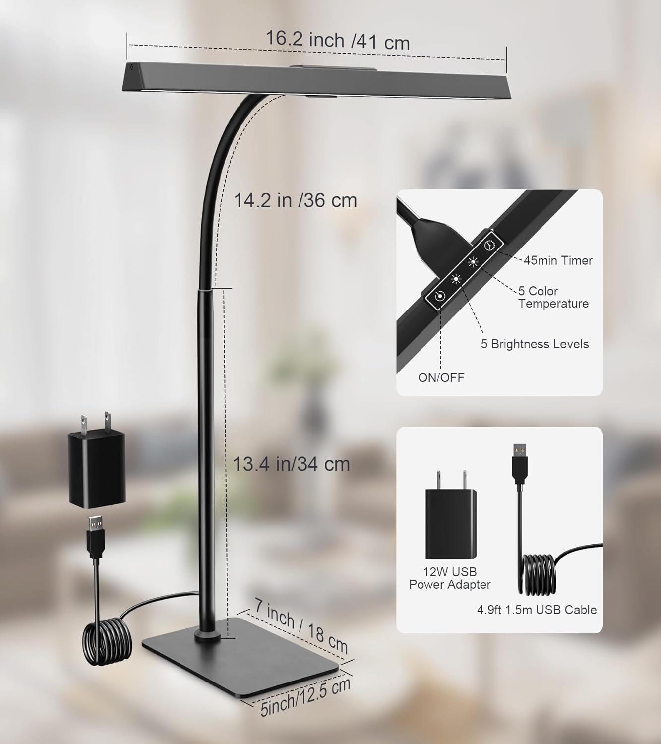 GlowStar Matte Aluminum LED Desk Lamp for Modern Home Office, Sleek Black Architect Light Bar for Stylish Workspace Decor