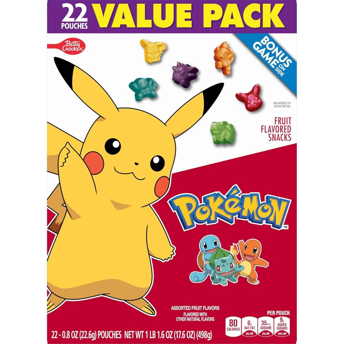 Pokemon Fruit Flavored Snacks, Individually Wrapped Kids Snacks for Lunchboxes and After School, Gluten Free Pantry Pack, 17.6 oz, 22 Pouches
