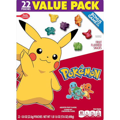 Pokemon Fruit Flavored Snacks, Individually Wrapped Kids Snacks for Lunchboxes and After School, Gluten Free Pantry Pack, 17.6 oz, 22 Pouches