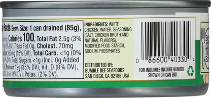 Bumble Bee Canned Premium White Chicken Chunks – Shelf-Stable High-Protein Pantry Staple for Low-Carb Wellness Routines