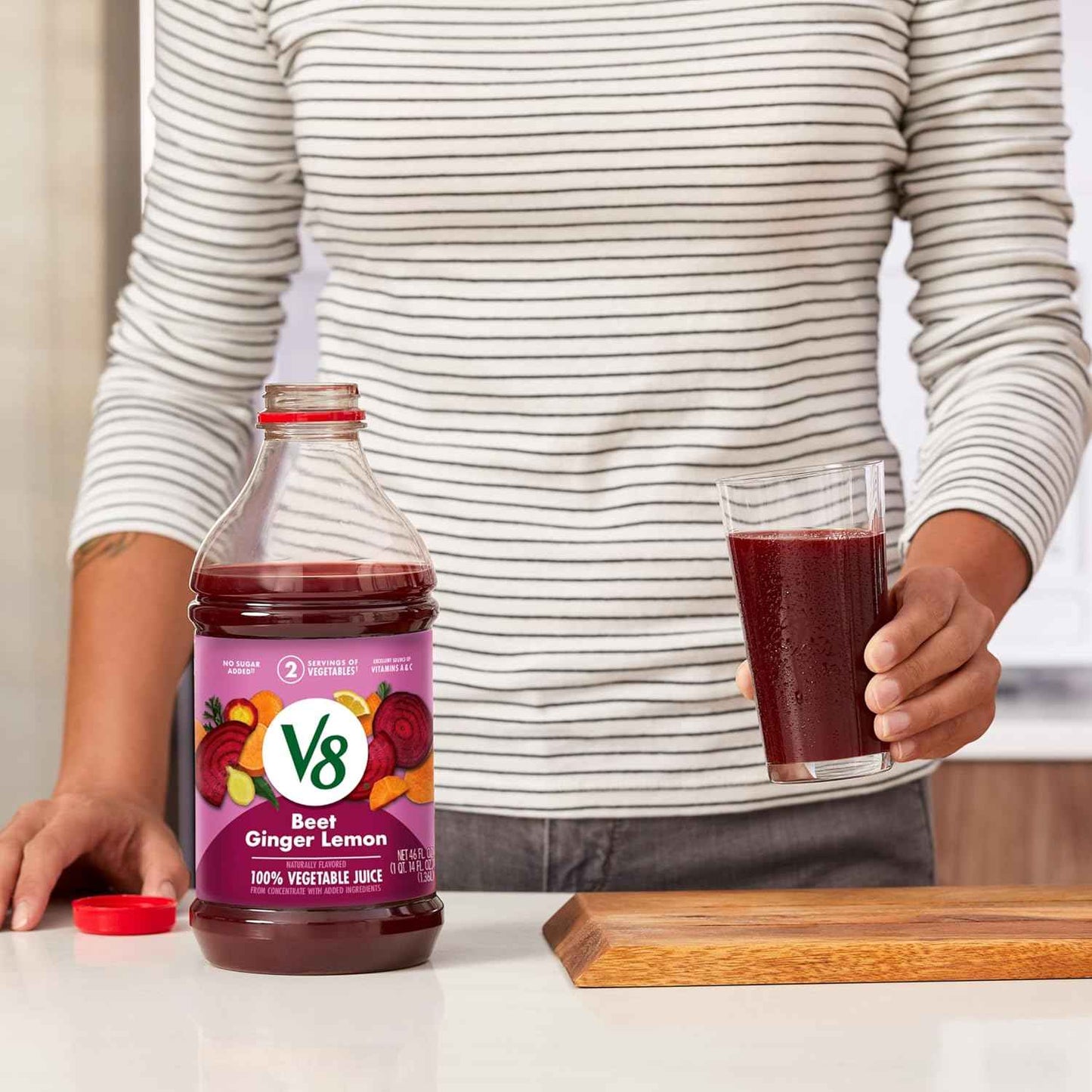 V8 Beet Ginger Lemon 100% Vegetable Juice – Daily Self-Care Beverage with Vitamins A, C and Zinc, 46 fl oz