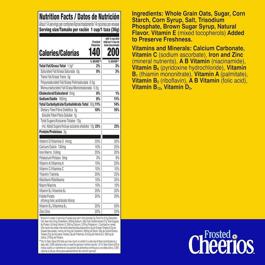 Frosted Cheerios Heart Healthy Cereal – Pantry Staple for Cholesterol-Conscious Adults, 18.4 oz Family Size