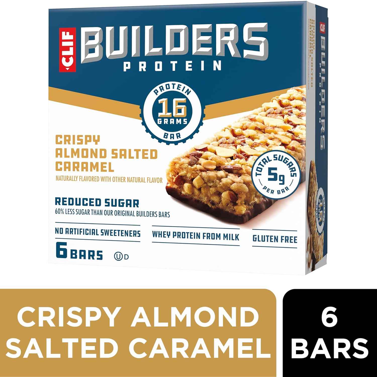 CLIF BUILDERS Reduced Sugar Protein Bar - Grab-and-Go Peanut Butter Chocolate Breakfast for Busy Commuters and Professionals