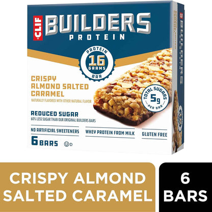 CLIF BUILDERS Reduced Sugar Protein Bar - Grab-and-Go Peanut Butter Chocolate Breakfast for Busy Commuters and Professionals