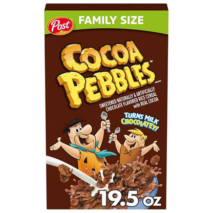 Cocoa PEBBLES Cereal – Chocolatey Rice Flake Cereal for Picky Eaters and Busy School Mornings, 32 oz Mega Pack