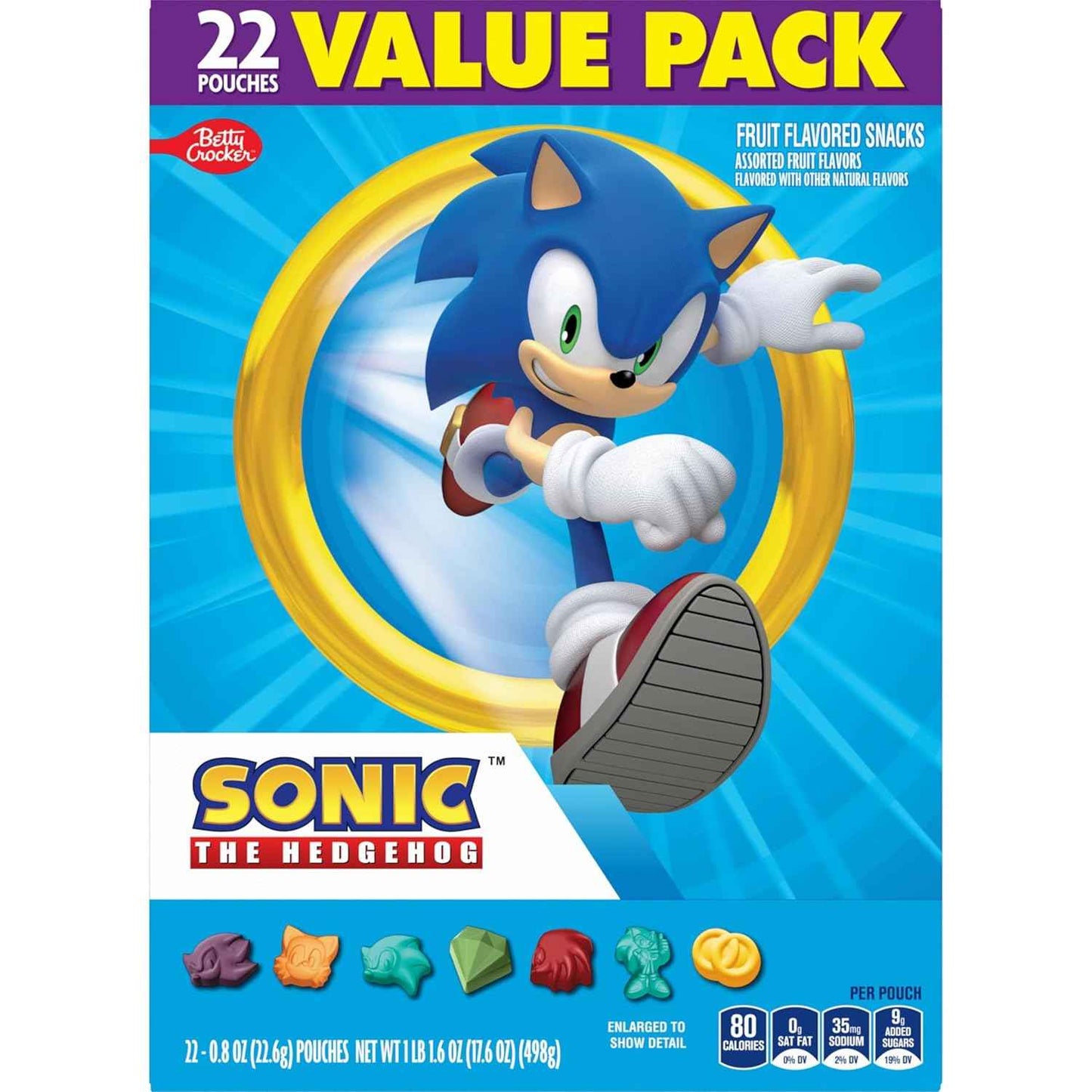 Sonic The Hedgehog Fruit Flavored Snacks – Vitamin C Rich Kids Snack Pouches for Balanced Lunchbox Routines, 22 Ct