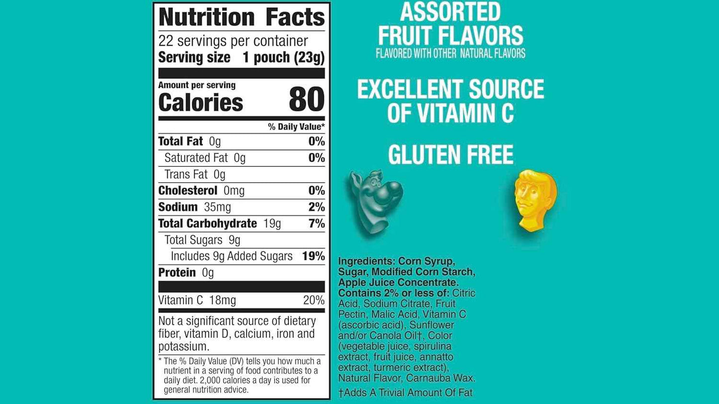 Scooby-Doo Fruit Flavored Snacks Gluten Free 22 Ct Bulk Snack Pack for Kids Lunches After School and Sports