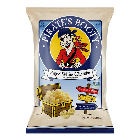 Pirate's Booty Aged White Cheddar Cheese Puffs – Toddler After-School Snack, Baked Cheese Puffs for Playroom