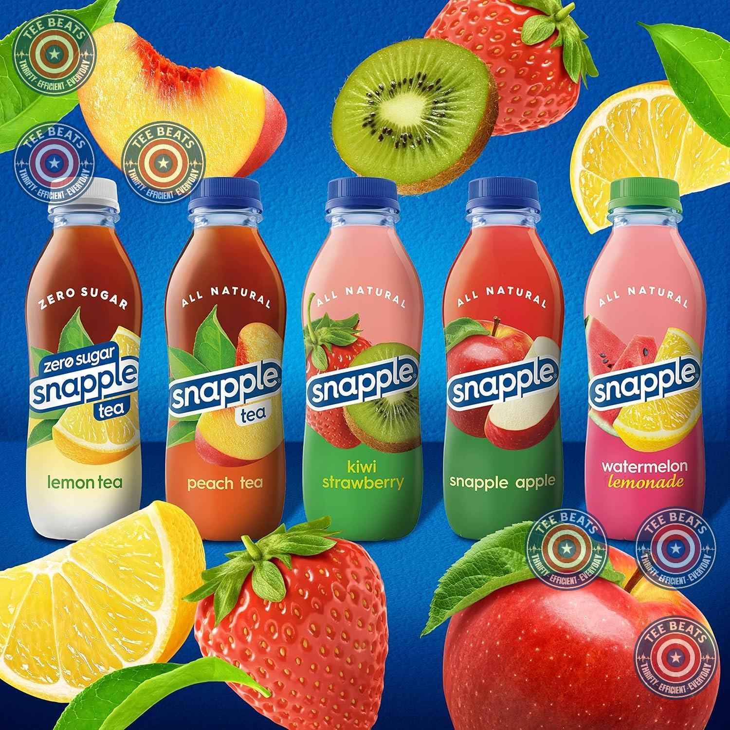 Snapple Kiwi Strawberry Juice 16 Fl Oz Bottles 12 Pack - Gluten Free Kids Birthday Party Drink and Family Gathering Beverage