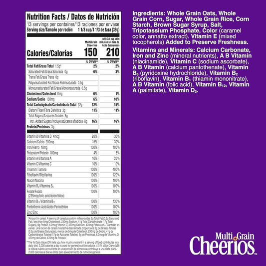 Multi Grain Cheerios, Quick Heart Healthy Breakfast for Busy Professionals, 18 oz Office Pantry Box